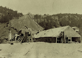 An early photograph showing the Cliff Mine stamp mill and rock pile. Photo courtesy of the Keweenaw County Historical Society.